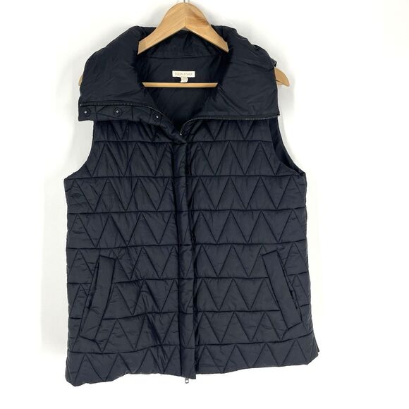 Eileen Fisher Jacket Vest Size Medium Womens Black Full Zip Quilted Minimalist - Picture 1 of 6